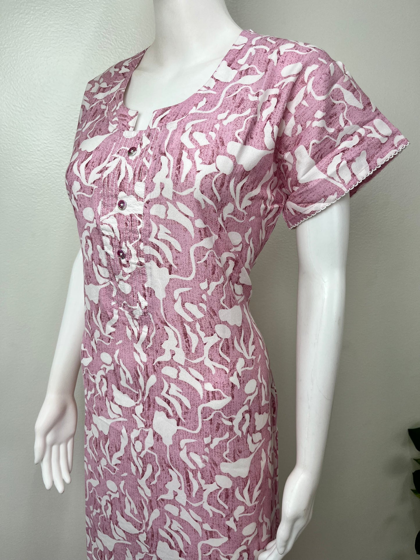 Baby Pink Printed Alpine Fabric Nighty For Women