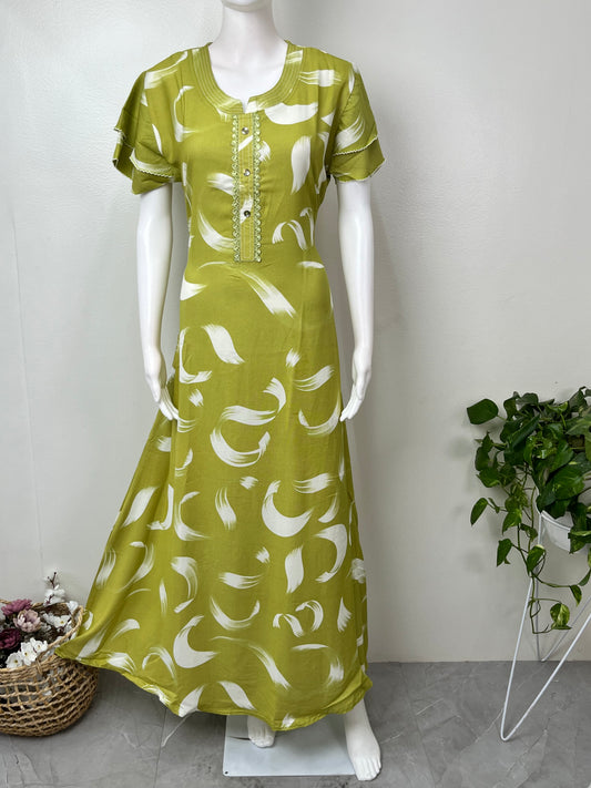 Lime Green Alpine Fabric Nighty for Women