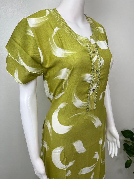 Lime Green Alpine Fabric Nighty for Women