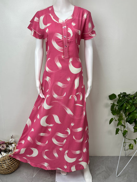 Pink Frock Style Alpine Fabric Nighty Soft & Breathable