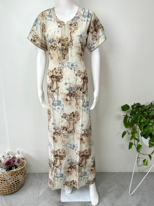Cream Digital Print Alpine Fabric Nighty