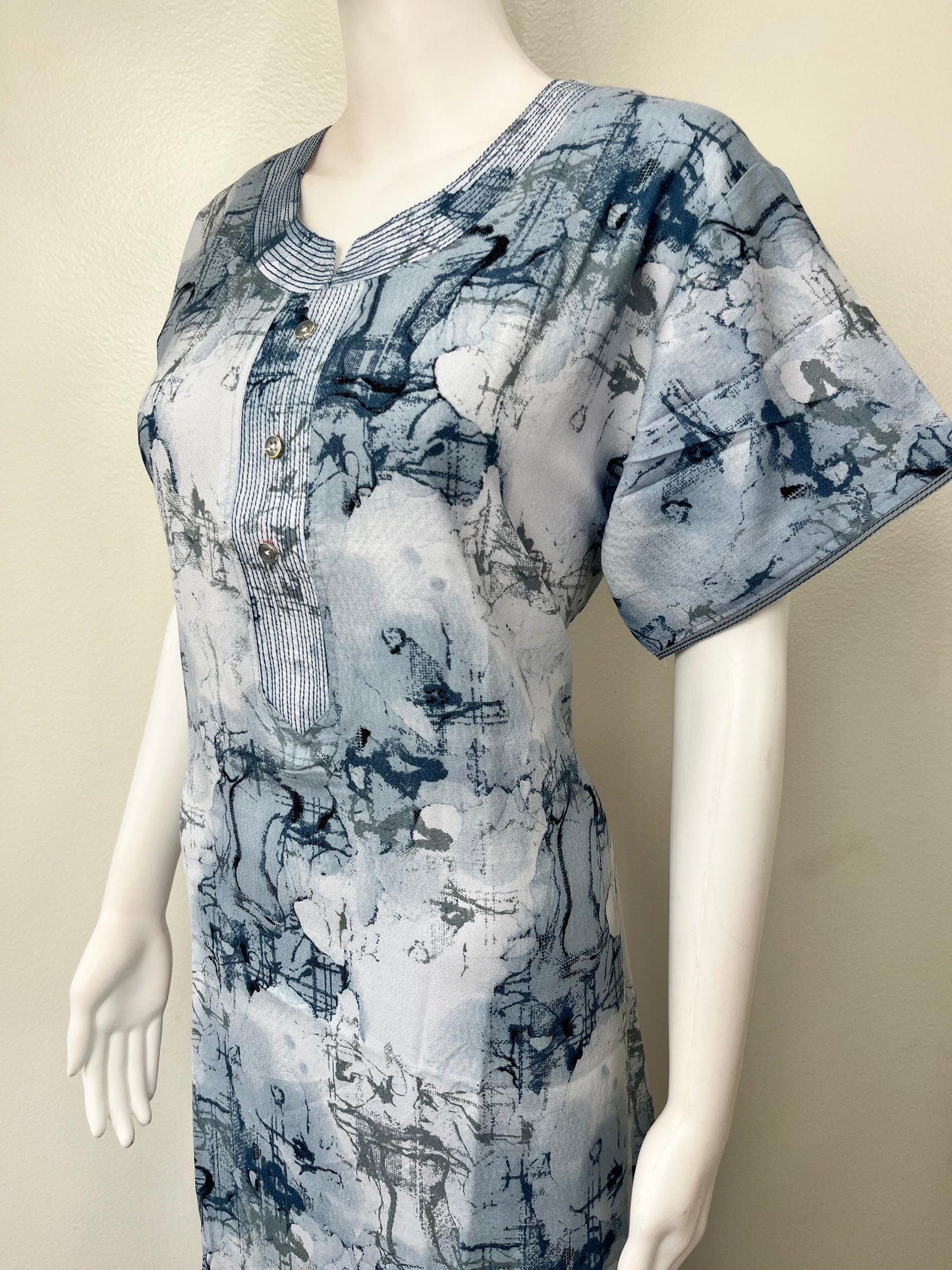 Sky Blue Geometric Printed Alpine Nightgown