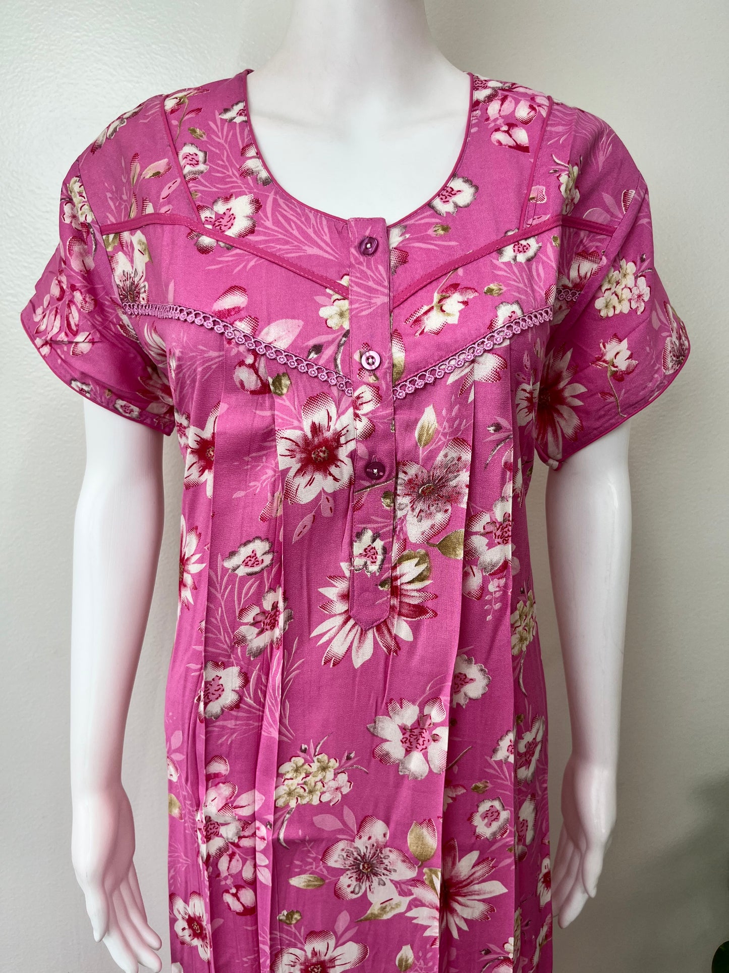 Hot Pink Floral Printed Alpine Fabric Nighty
