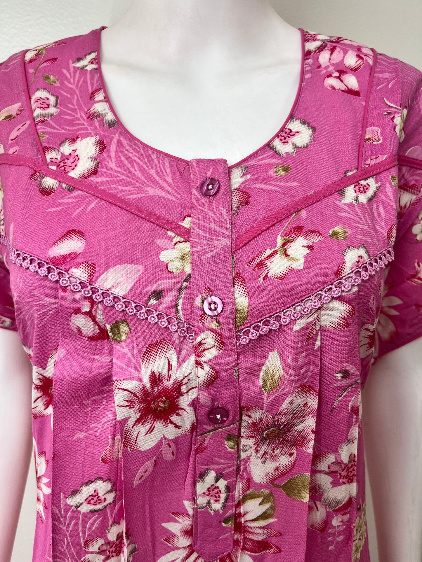 Hot Pink Floral Printed Alpine Fabric Nighty