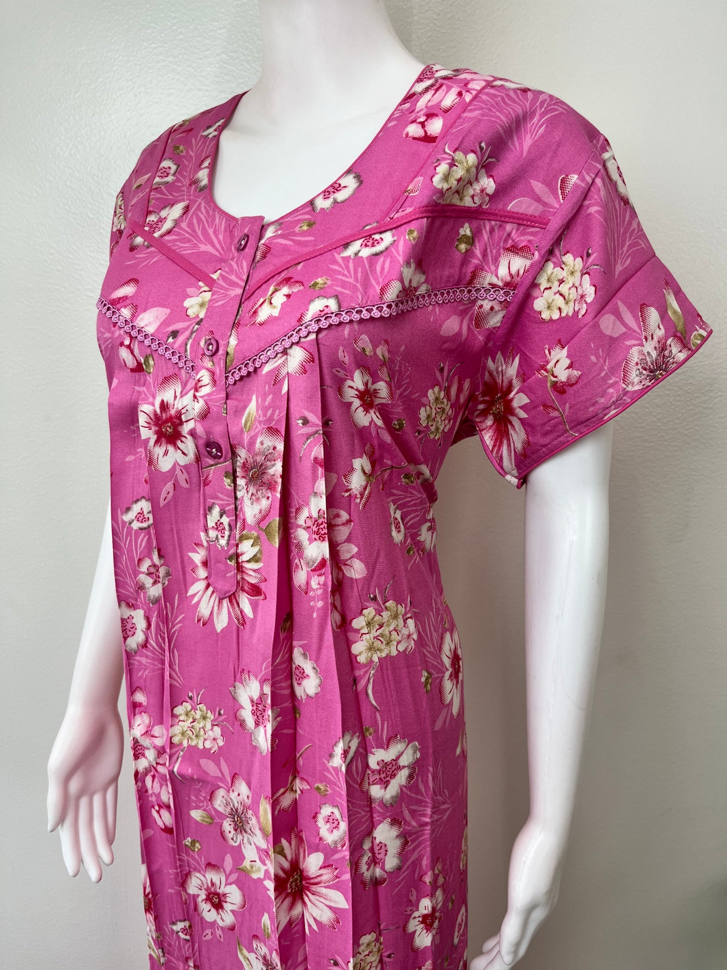 Hot Pink Floral Printed Alpine Fabric Nighty