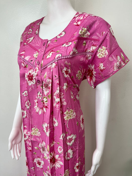 Hot Pink Floral Printed Alpine Fabric Nighty