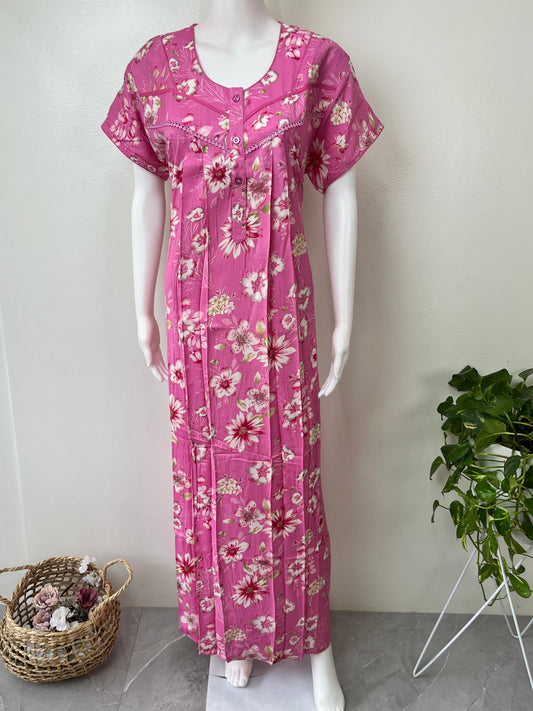 Hot Pink Floral Printed Alpine Fabric Nighty