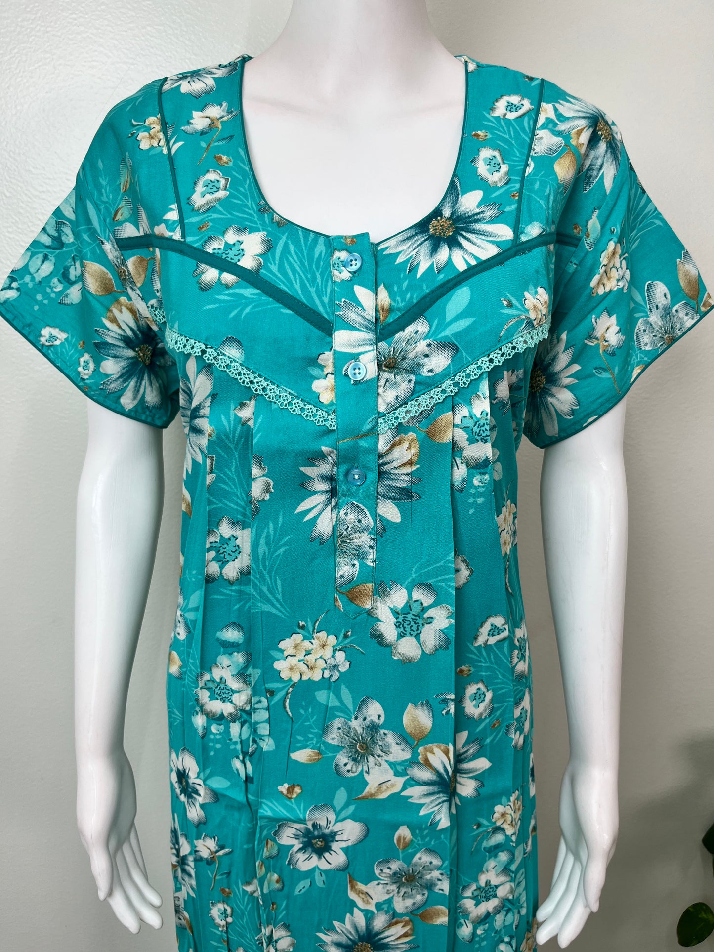 Aqua Blue Printed Alpine Fabric Nighty