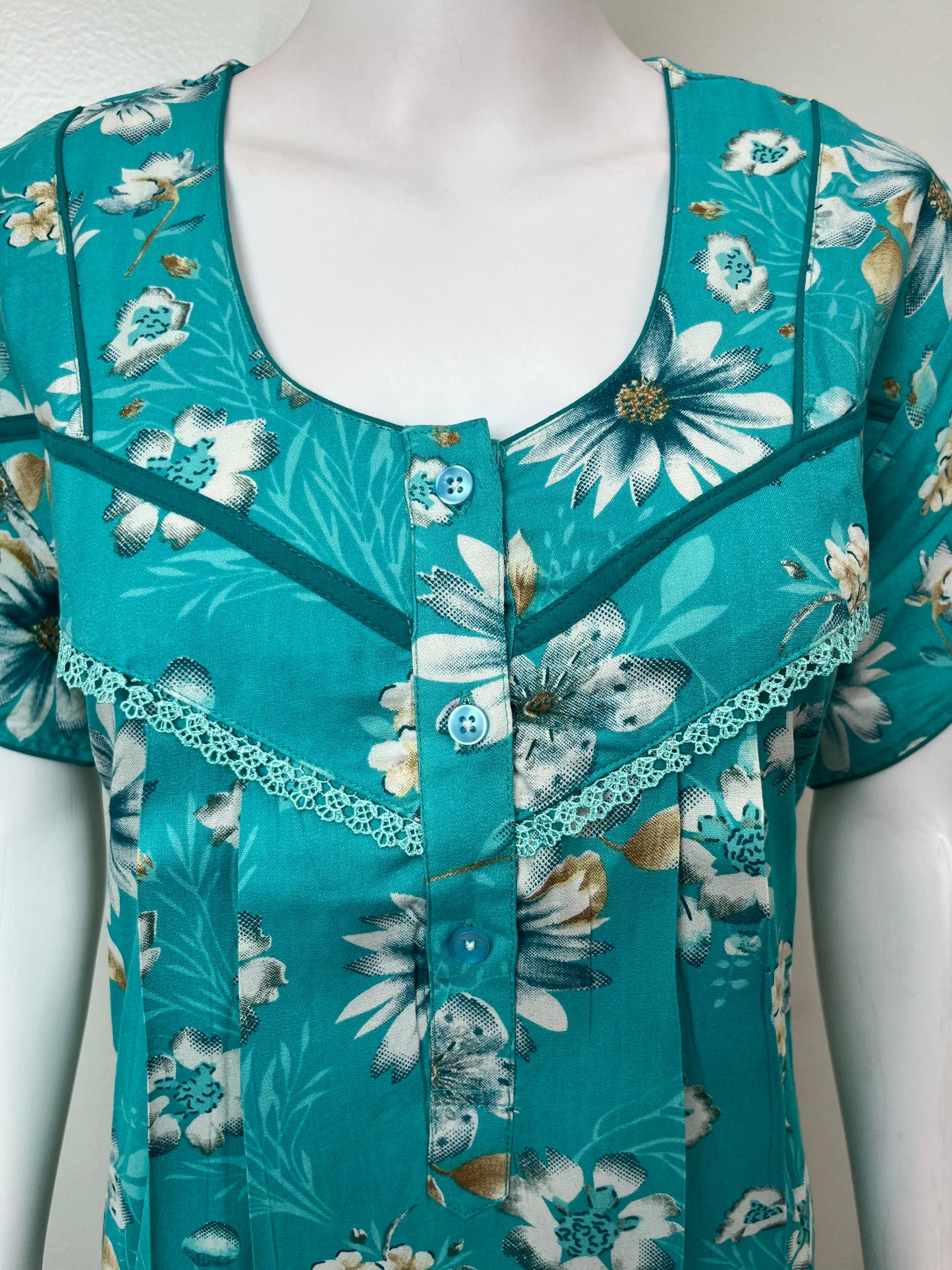 Aqua Blue Printed Alpine Fabric Nighty