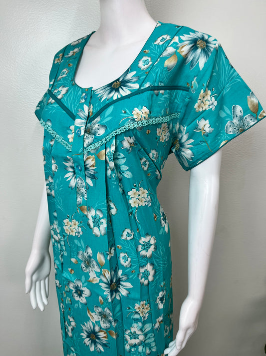 Aqua Blue Printed Alpine Fabric Nighty