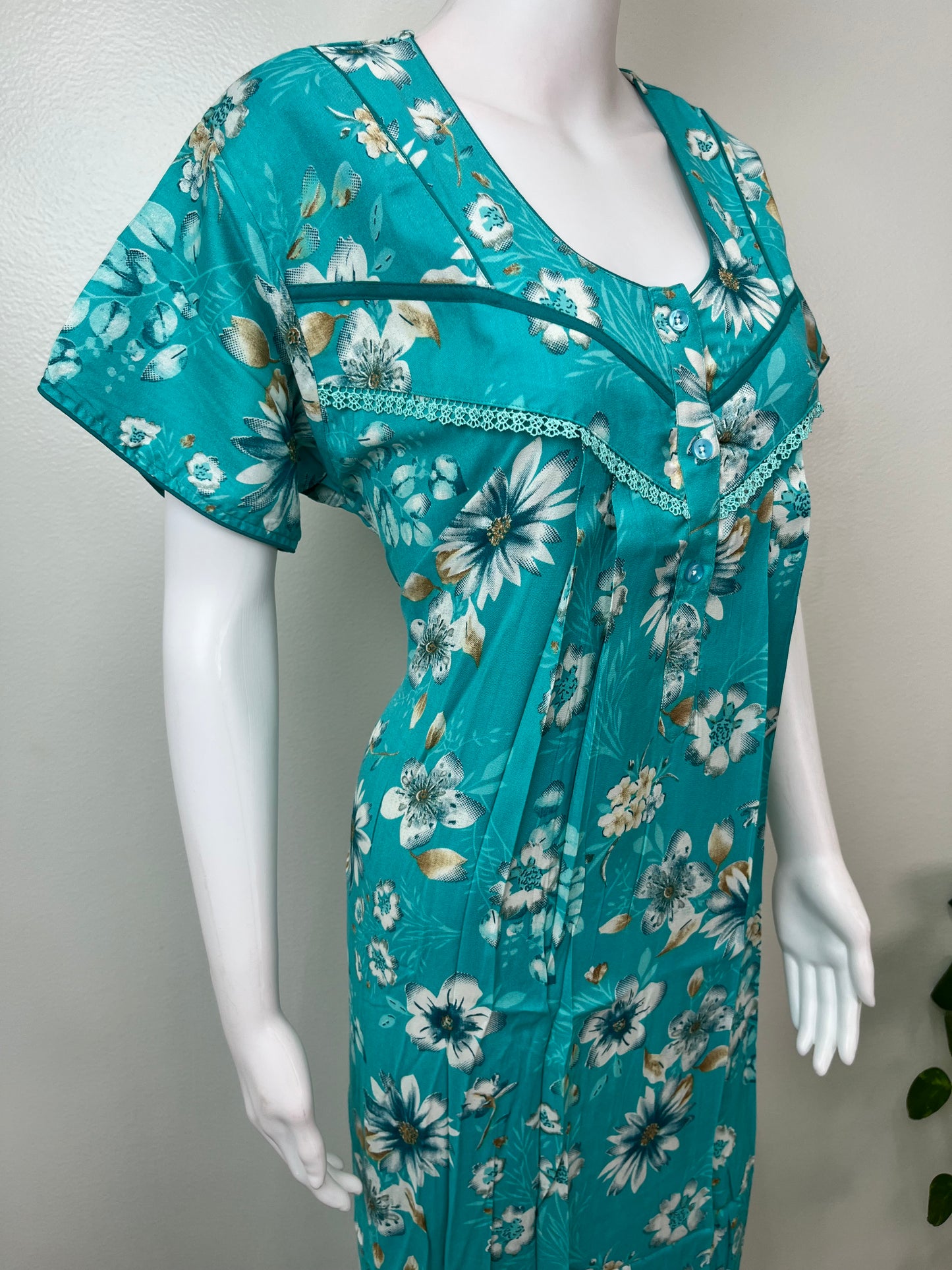 Aqua Blue Printed Alpine Fabric Nighty