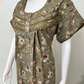 Olive Green Floral Printed Alpine Fabric Nightgown