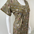 Olive Green Floral Printed Alpine Fabric Nightgown