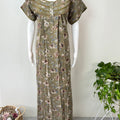 Olive Green Floral Printed Alpine Fabric Nightgown
