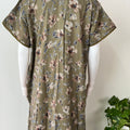 Olive Green Floral Printed Alpine Fabric Nightgown