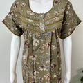 Olive Green Floral Printed Alpine Fabric Nightgown