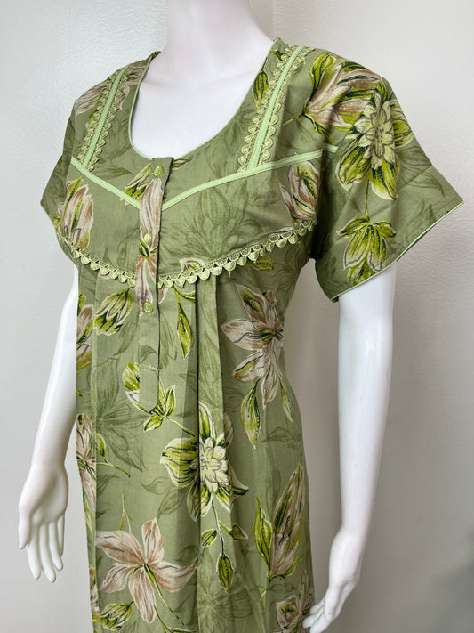 Green Pleated Alpine Nighty for Women