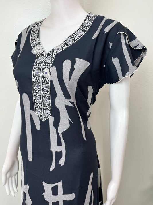 Charcoal Gray Embroidered Alpine Fabric Nighty