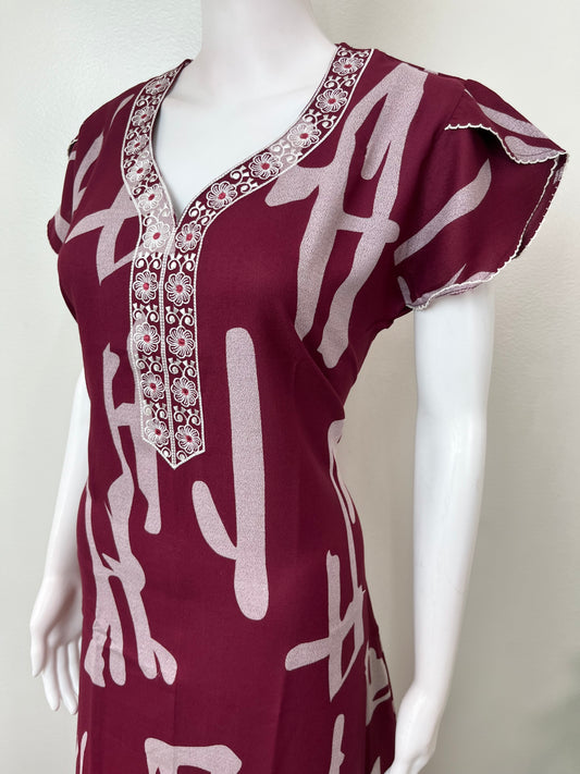 Maroon Digital Printed Alpine Fabric Nighty