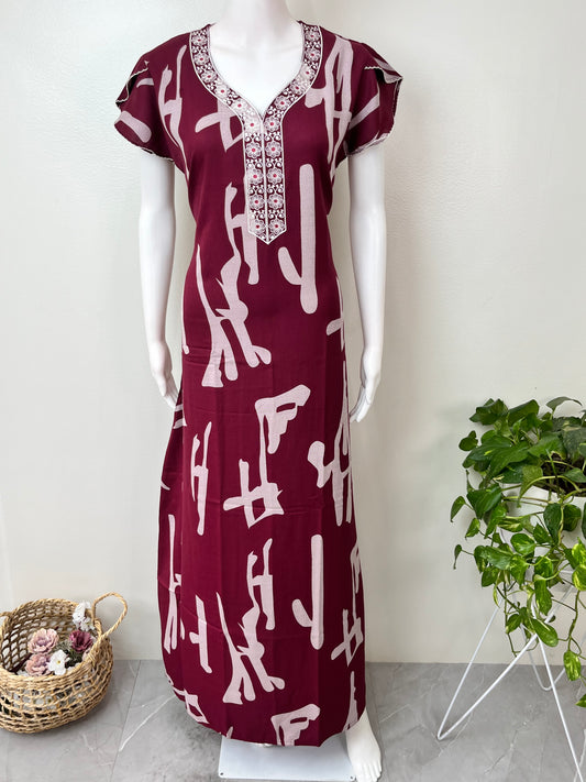 Maroon Digital Printed Alpine Fabric Nighty