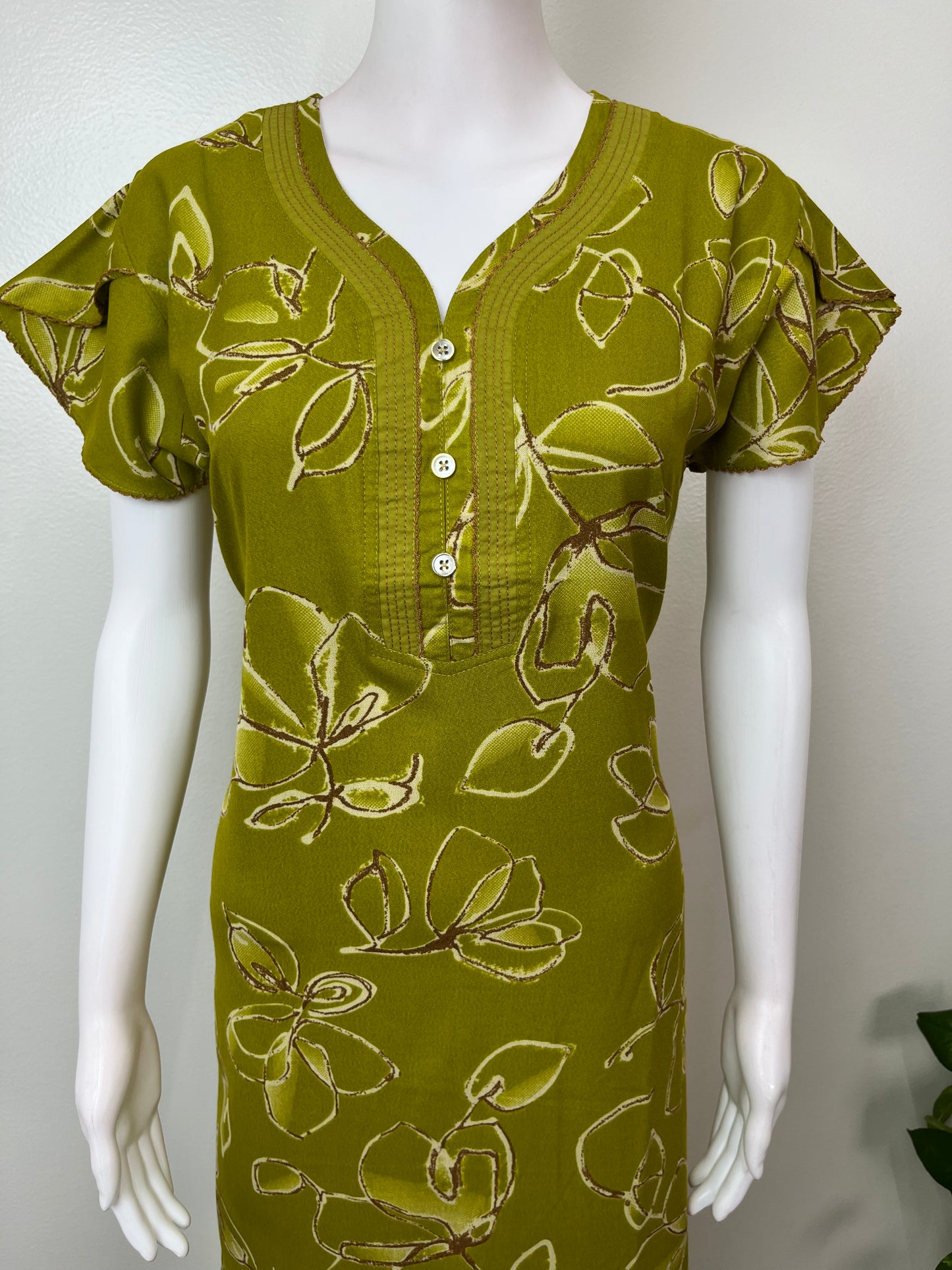 Sage Green Floral Printed Alpine Fabric Nighty