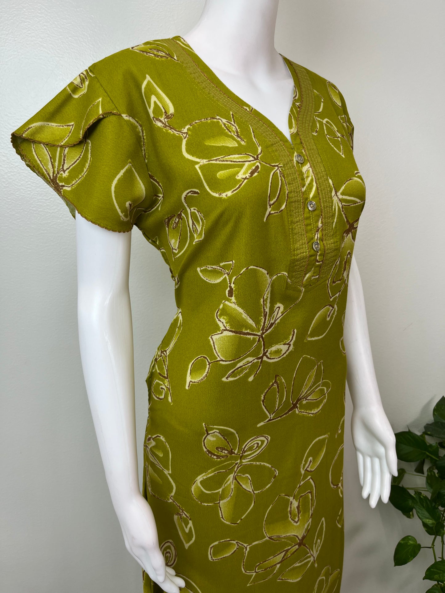 Sage Green Floral Printed Alpine Fabric Nighty