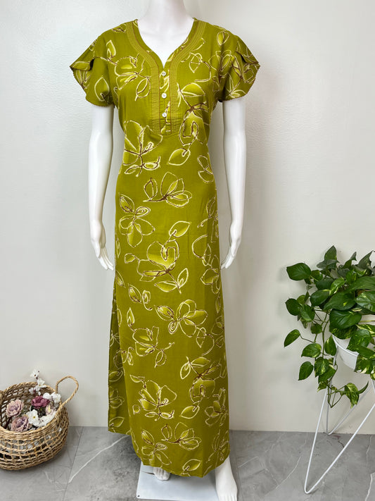 Sage Green Floral Printed Alpine Fabric Nighty