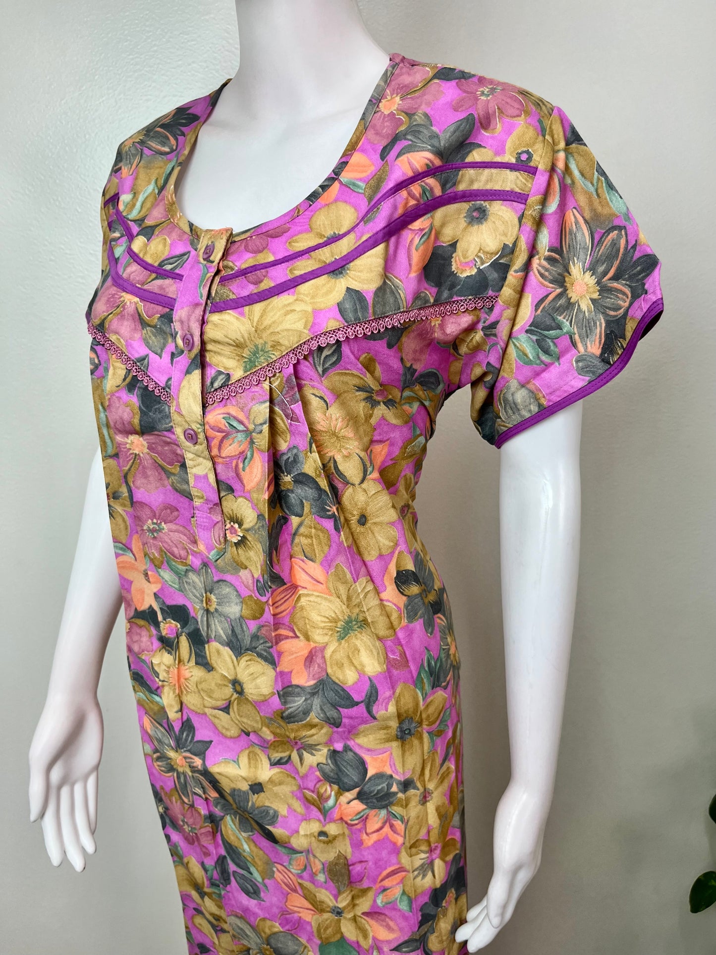 Pink & Yellow Floral Printed Alpine Nighty