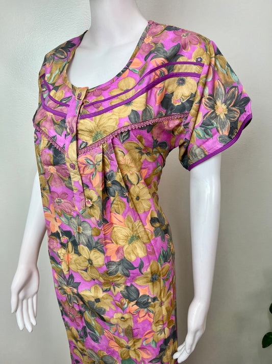 Pink & Yellow Floral Printed Alpine Nighty