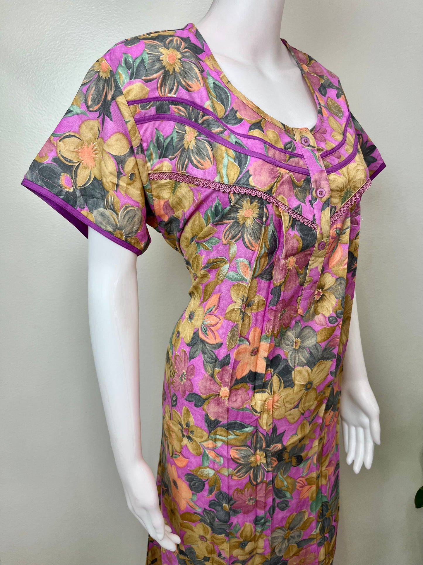 Pink & Yellow Floral Printed Alpine Nighty
