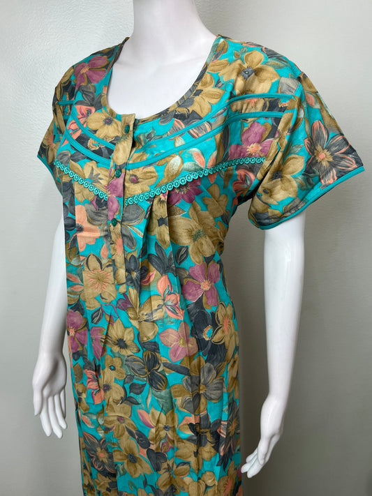 Teal Pleated Style Alpine Fabric Nightgown