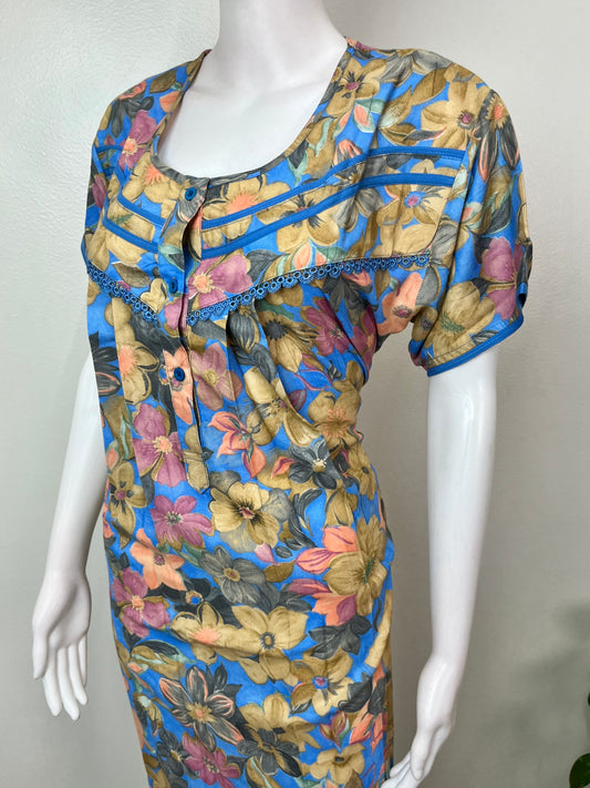 Blue & Yellow Alpine Fabric Soft & Breathable Nightgown