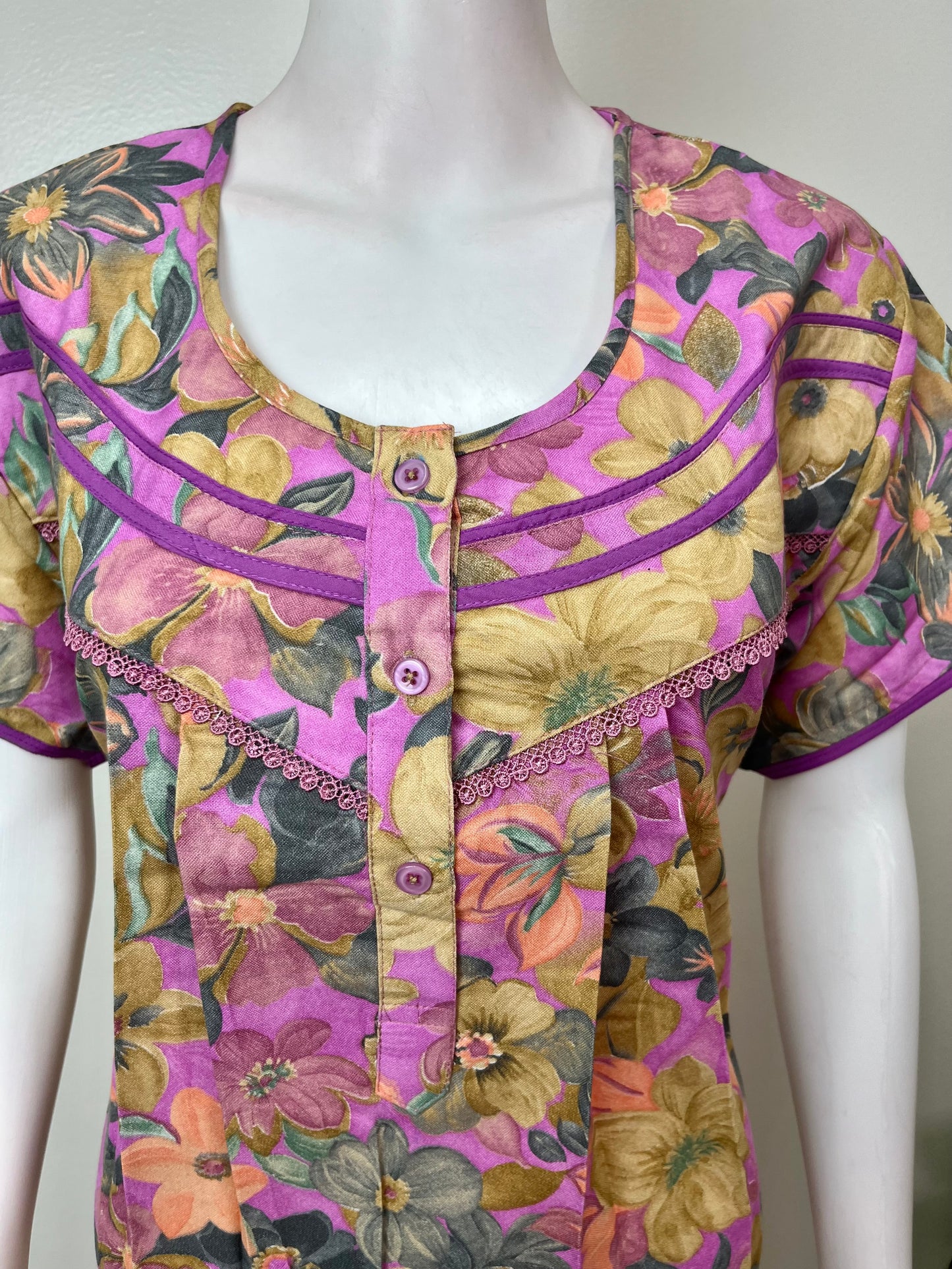 Pink & Yellow Floral Printed Alpine Nighty