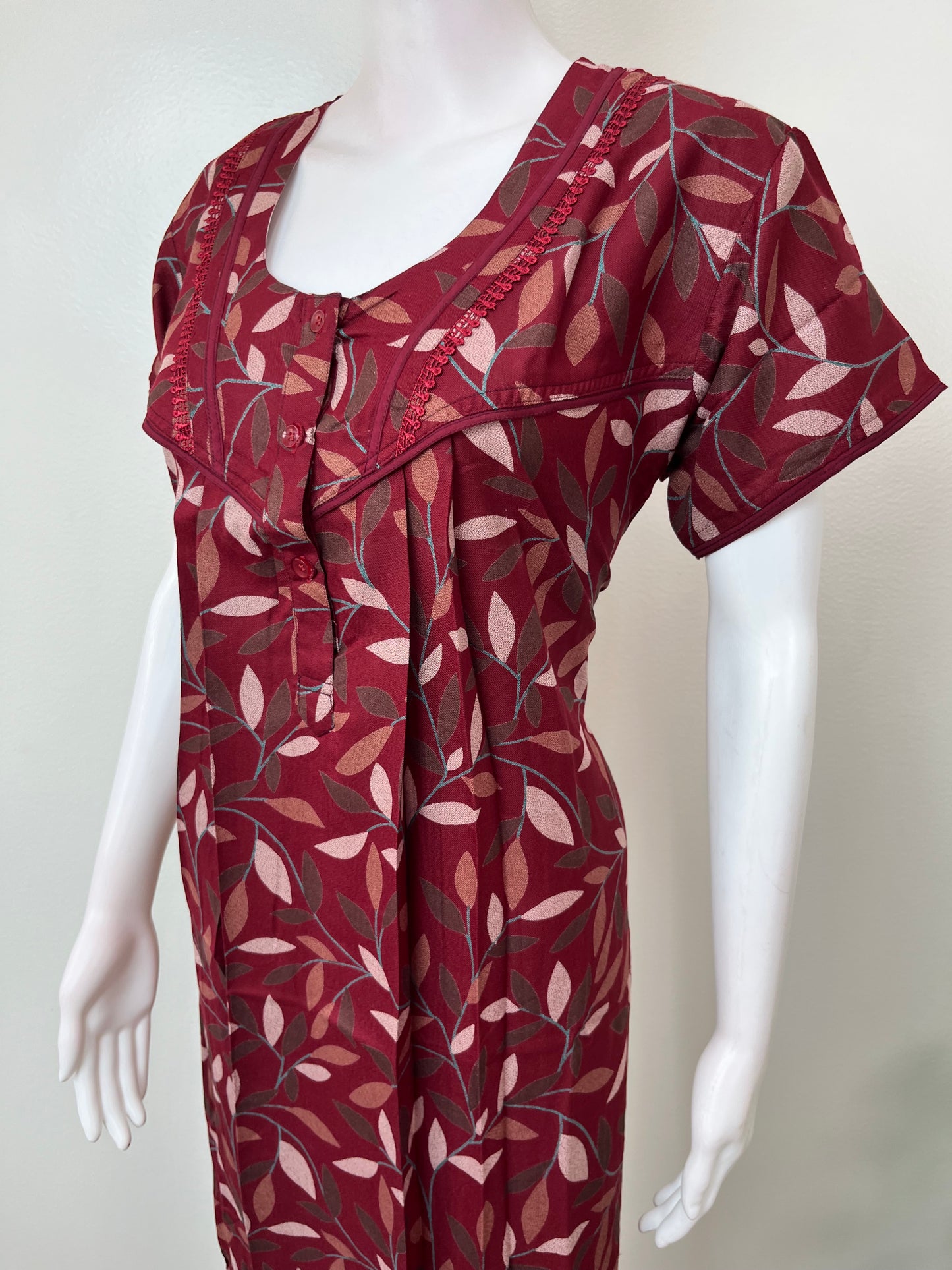 Red Pleated Style Alpine Fabric Nighty