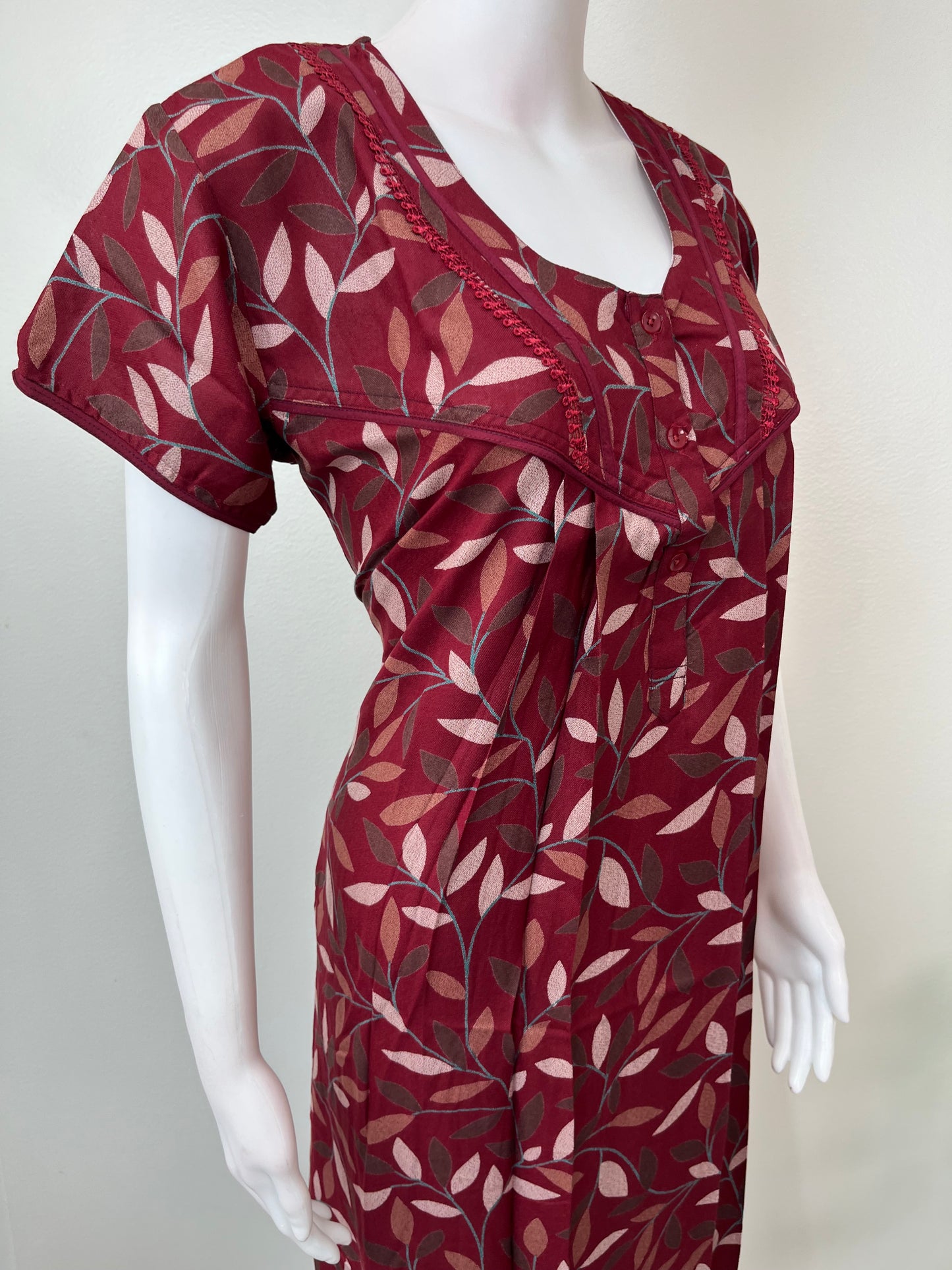 Red Pleated Style Alpine Fabric Nighty