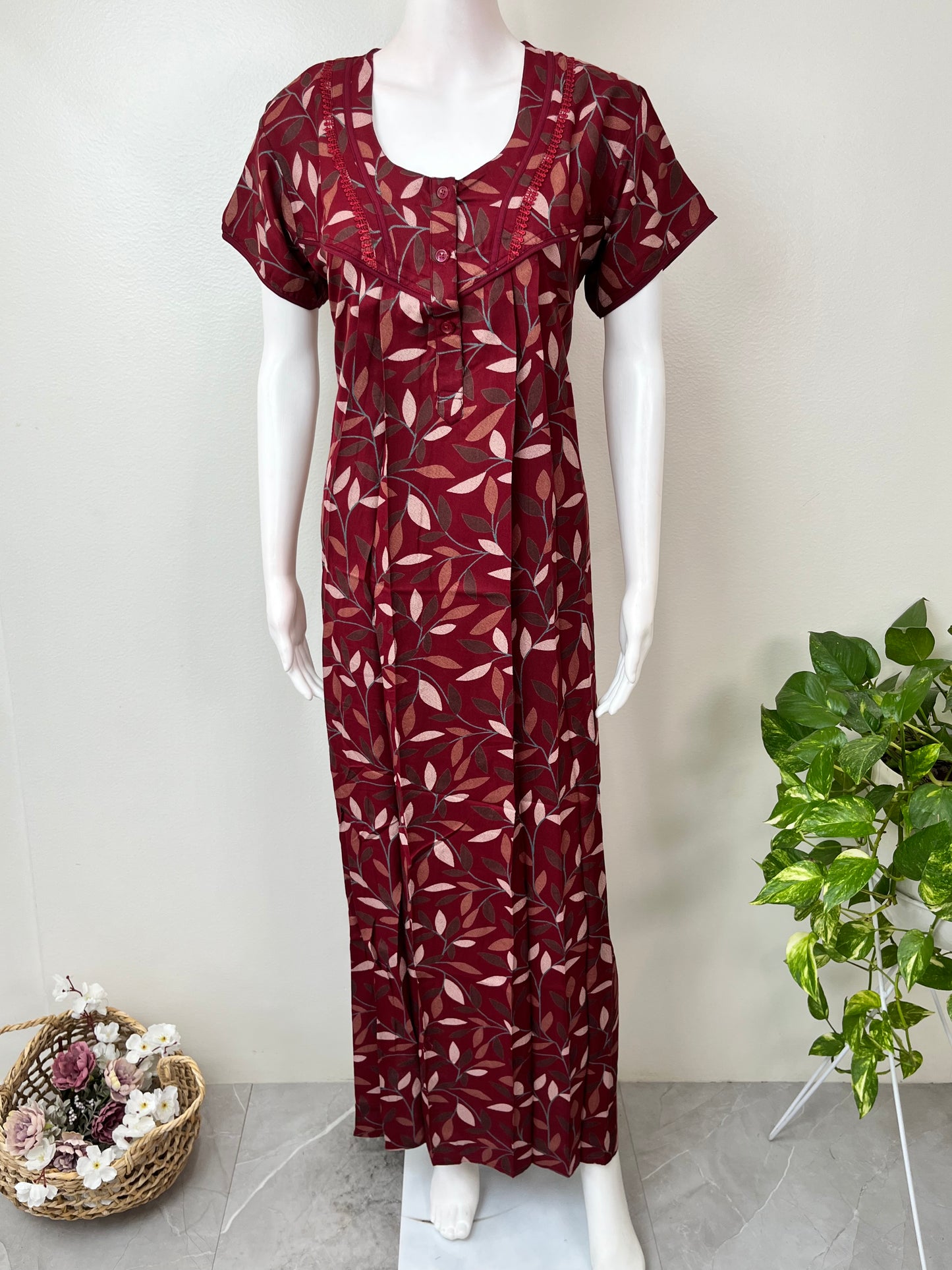 Red Pleated Style Alpine Fabric Nighty