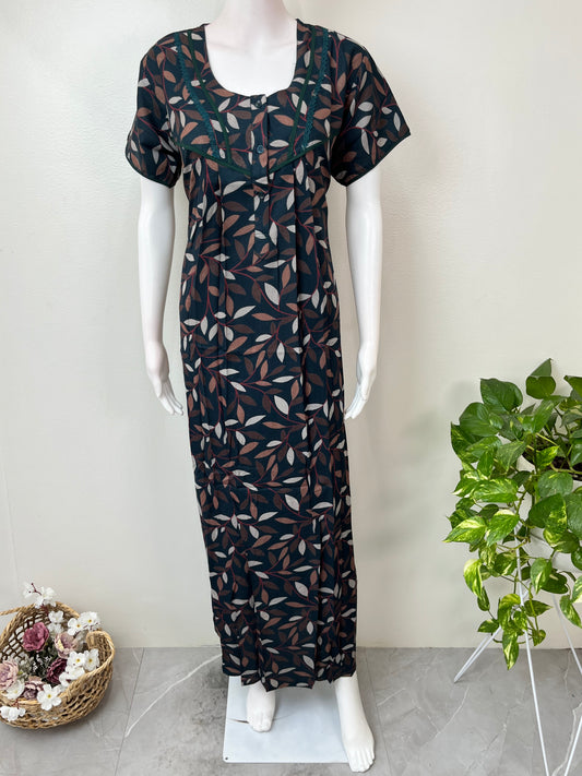 Bottle Green Printed Alpine Fabric Nighty