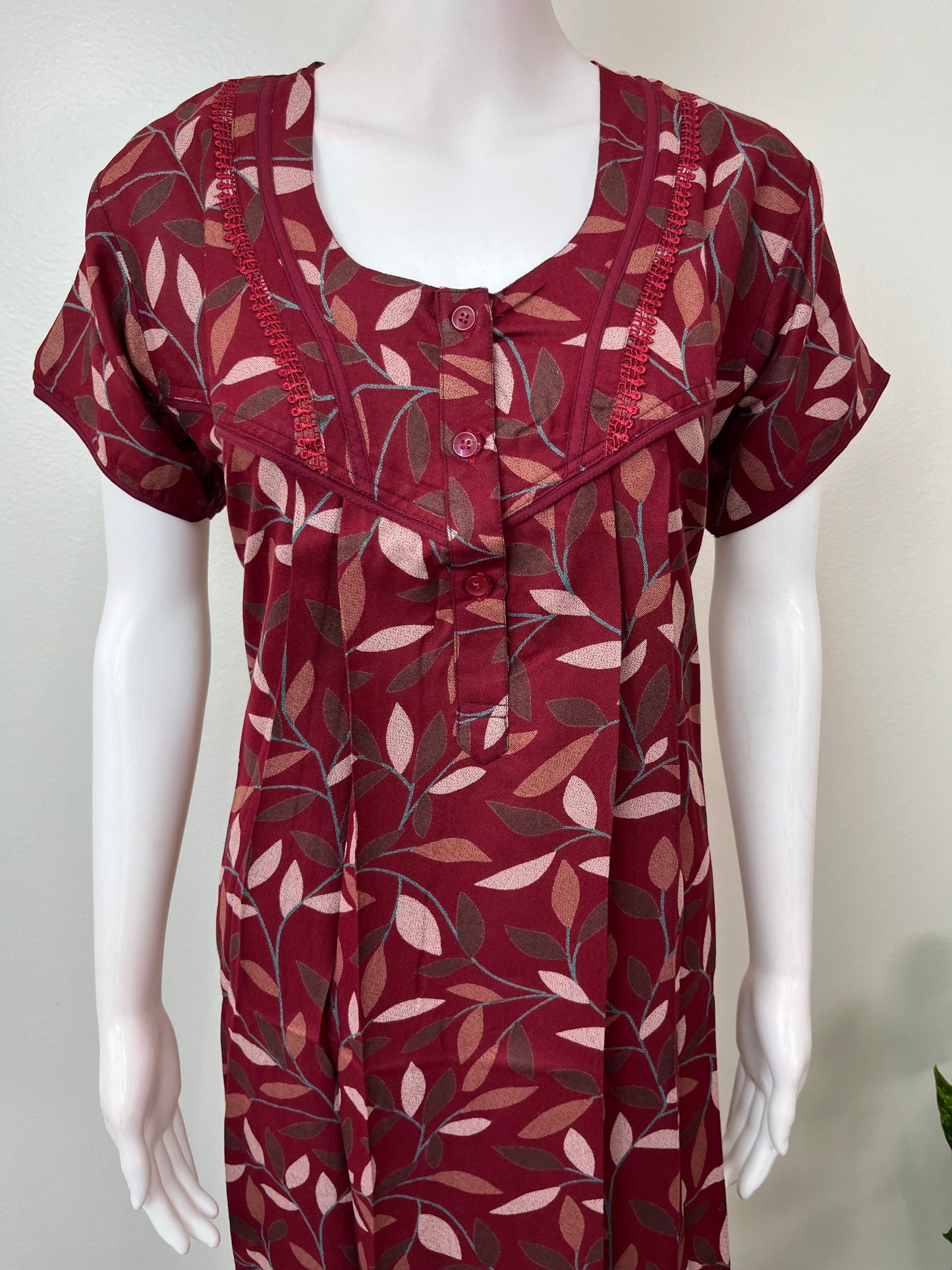 Red Pleated Style Alpine Fabric Nighty