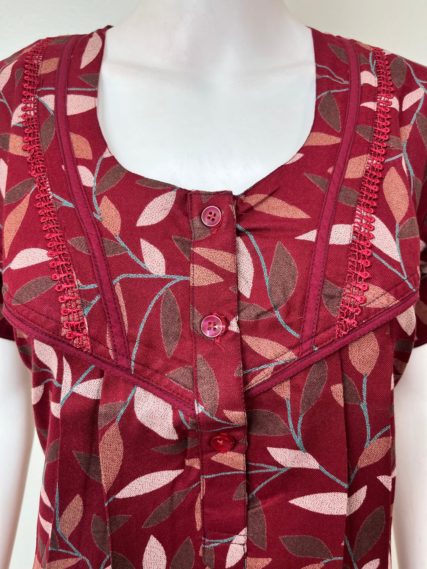 Red Pleated Style Alpine Fabric Nighty