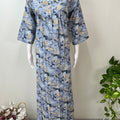 Sky Blue Printed Long Sleeves Alpine Fabric Nighty