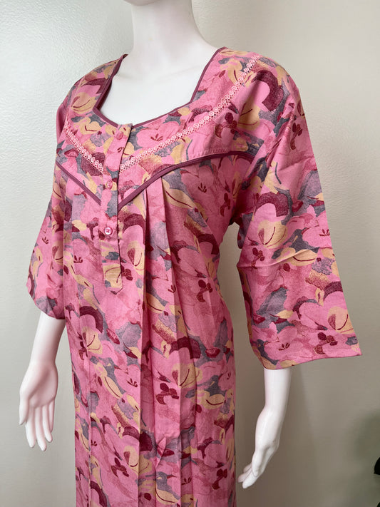 Pink Alpine Fabric 3/4th Sleeves Nighty Elegant & Long-Lasting