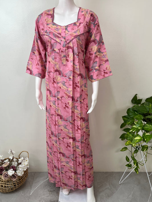 Pink Alpine Fabric 3/4th Sleeves Nighty Elegant & Long-Lasting