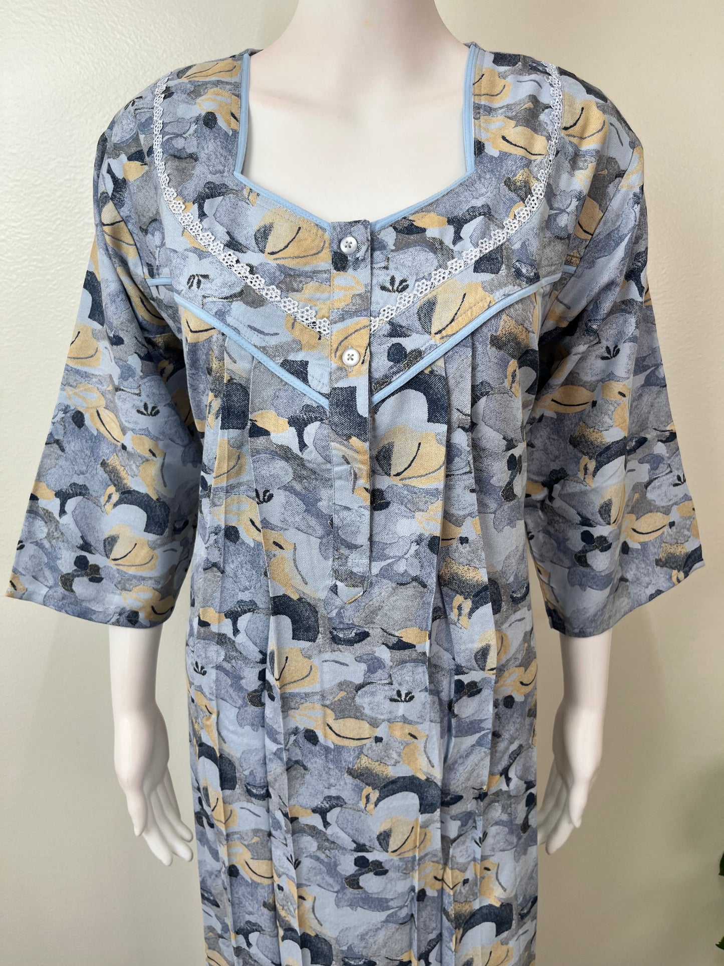 Sky Blue Printed Long Sleeves Alpine Fabric Nighty