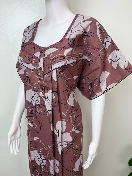 Brown Stone Printed Alpine Fabric Nightgown