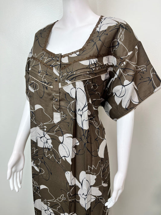 Grayish Brown Alpine Fabric Nighty Elegant & Long- Lasting