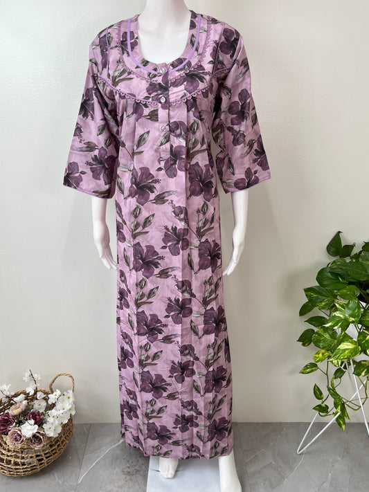 Pink 3/4th Sleeves Alpine Fabric Nightgown