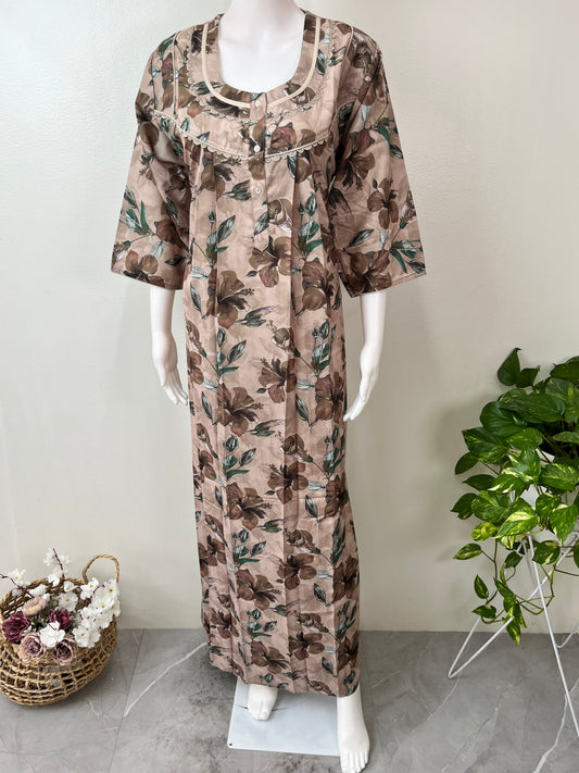 Cream Soft & Breathable Alpine Fabric 3/4th Sleeves Nightgown