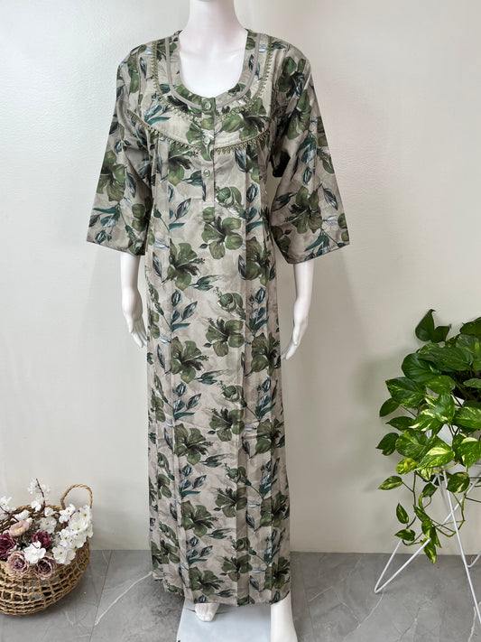 Green Alpine Fabric 3/4th Sleeves Nightgown