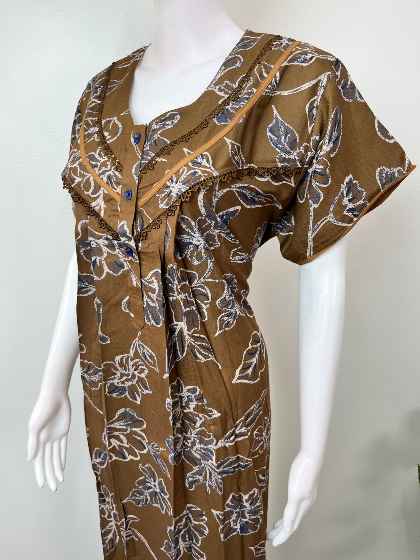 Mustard Floral Printed Alpine Fabric Nighty