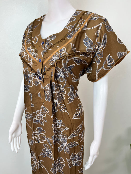 Mustard Floral Printed Alpine Fabric Nighty